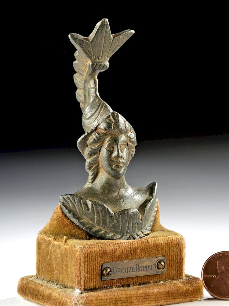 Roman Bronze Protome - Youthful Mars w/ Plumed Helmet/ Auctiondaily