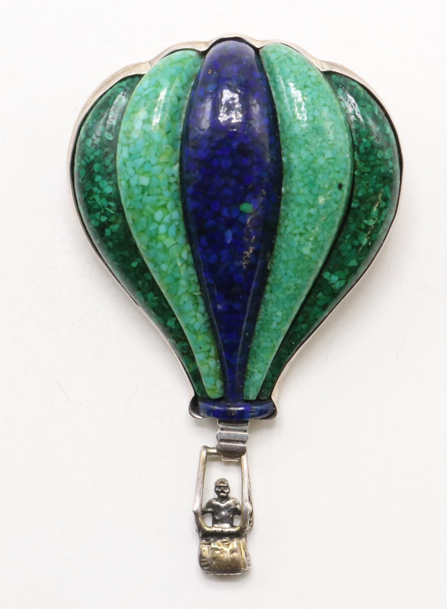 PIN PENDANT. HOT AIR BALLOON. STERLING SILVER/AuctionDaily