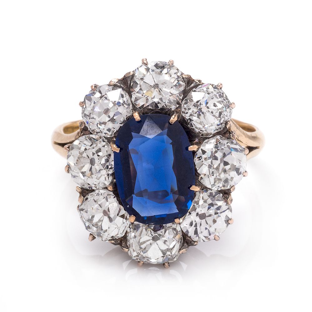 A Yellow Gold, Kashmir Sapphire and Diamond Ring/Auctiondaily