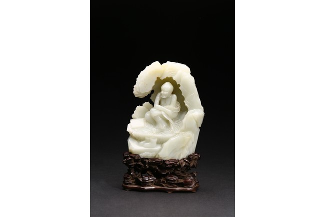 AN WHITE JADE 'ARHAT' IMPERIAL POEM INSCRIBED BOULDER/Auctiondaily