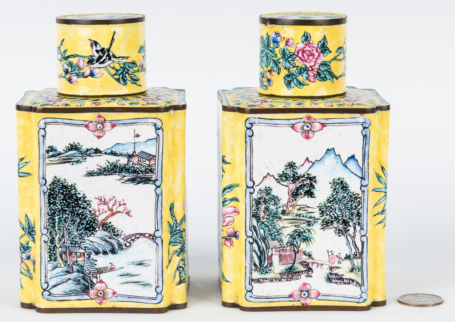 Pair of Chinese Enamel Tea Caddies/Auctiondaily