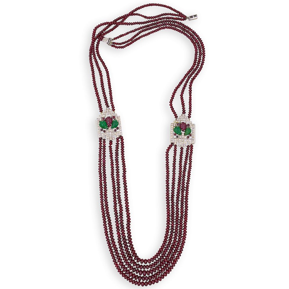 Cartier Style Ruby, Emerald and Diamond Necklace/Auctiondaily