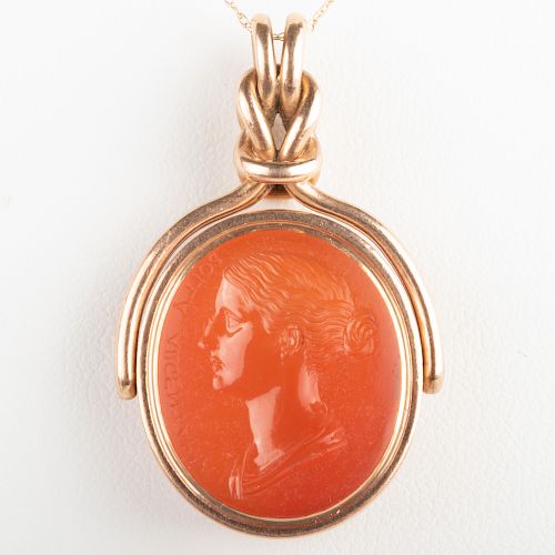 Neoclassical Carnelian Agate Intaglio with Profile Portrait of Polla Argentaria