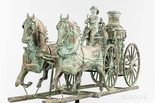 Rare Molded Sheet Copper and Zinc Steam Pumper and Horses Weathervane