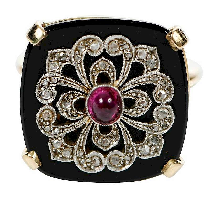 14kt. Garnet and Diamond Ring/Auctiondaily