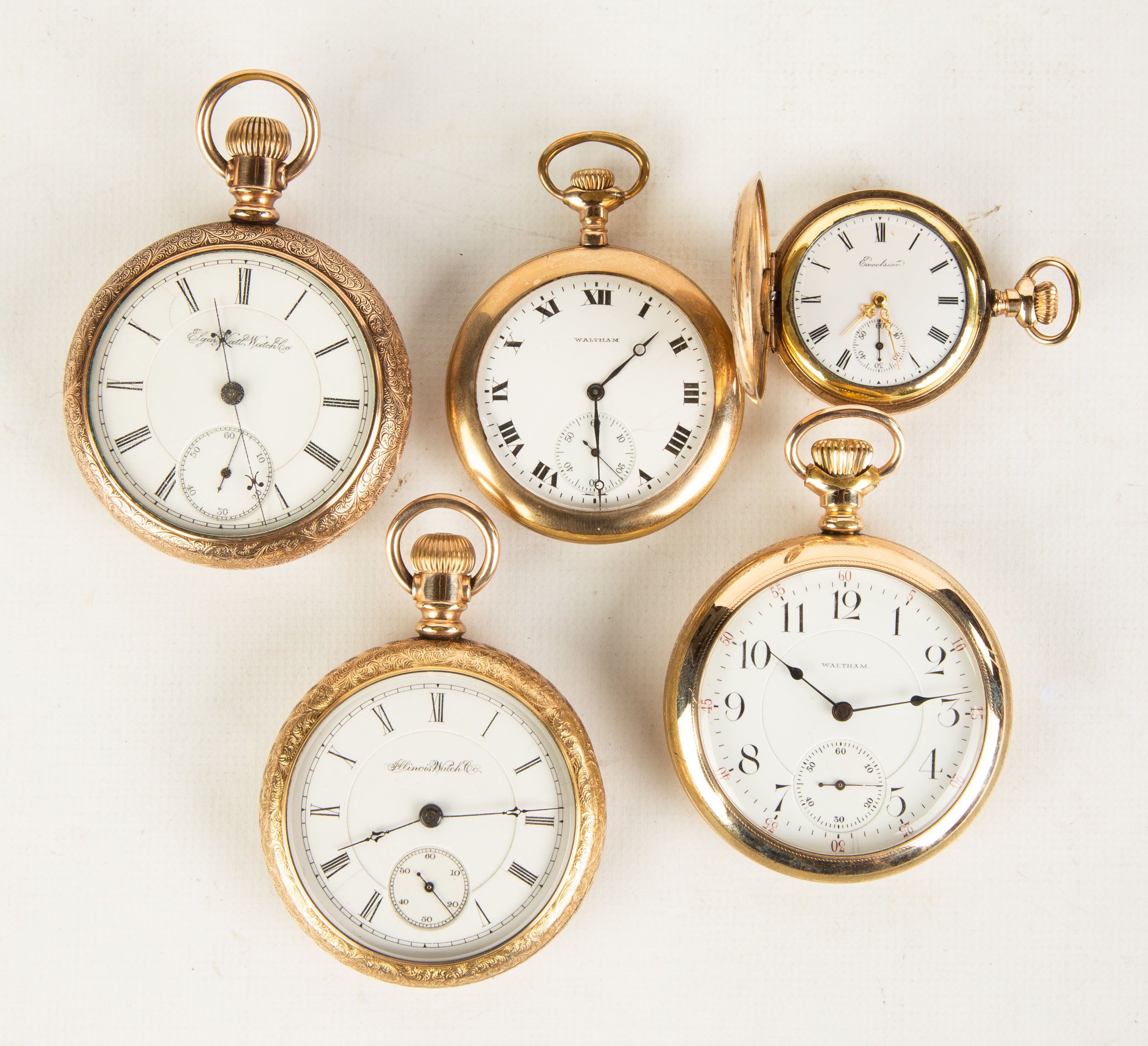 Five Gold Plated Pocket Watches