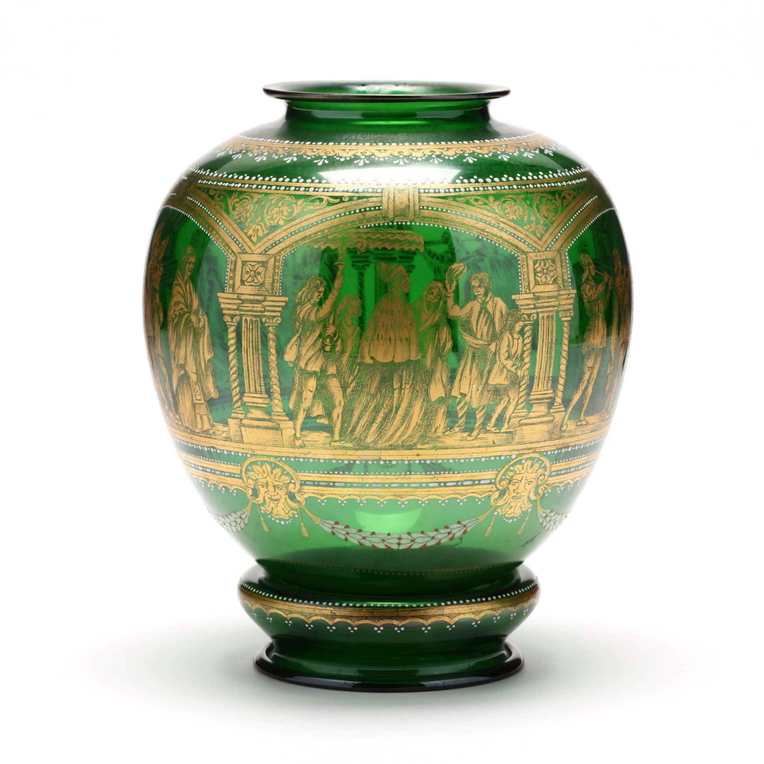 Venetian Gilt Glass Jar Featuring a Procession