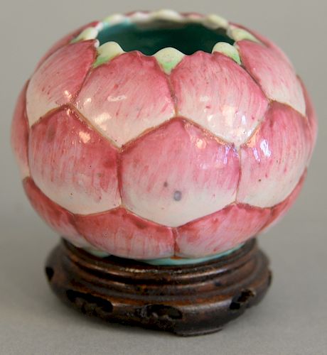 A Chinese export lotus bud waterpot, naturalistically molded and painted, the interior turquoise