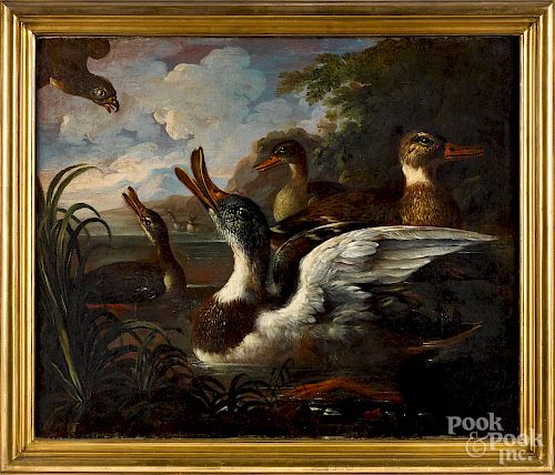 Attributed to Cornelius De Beet, ducks and hawk