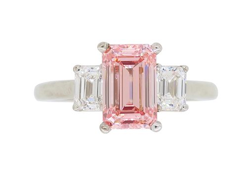 GIA Certified Fancy Pink Three Stone Diamond Ring