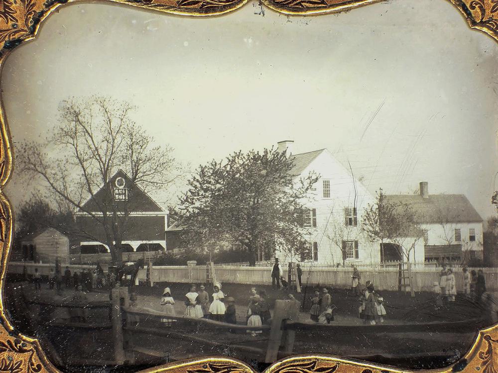 Children Playing in a Schoolyard in Late Fall or Winter, ¼ plate daguerreotype