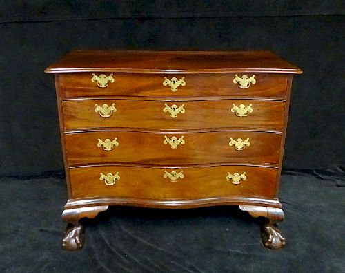 18TH C. CHIPPENDALE MAHOGANY BOSTON 4 DRAWER CHEST WITH CLAW FEET