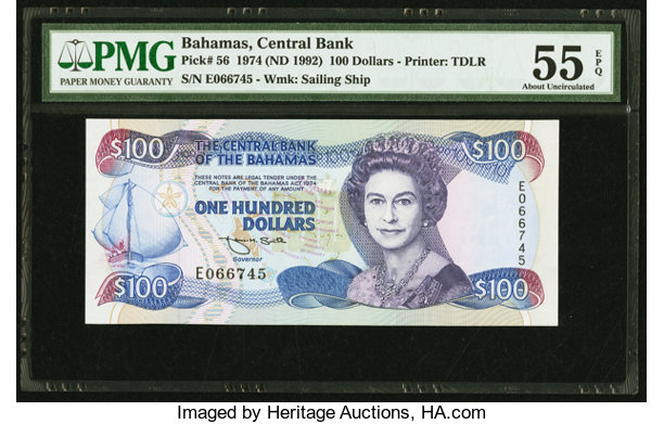 Bahamas Central Bank 100 Dollars 1974 (ND 1992)