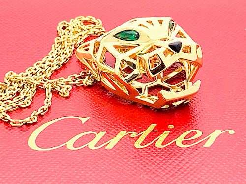 CARTIER 18K GOLD STSAVORITE GARNET ONYX PENDANT