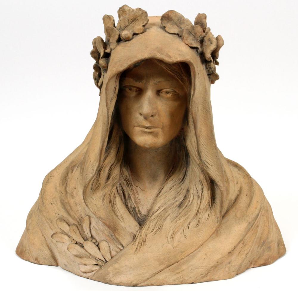 PAUL FRANCOIS CHOPPIN STONEWARE BUST, H 13", W 14"