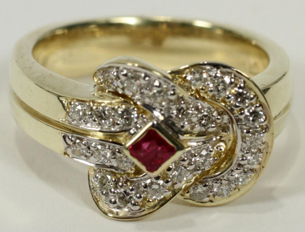 NATURAL RUBY & DIAMOND, GOLD KNOT RING