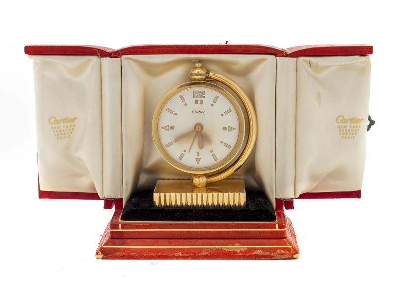 A Cartier Art Deco 18K Traveling Desk Clock
