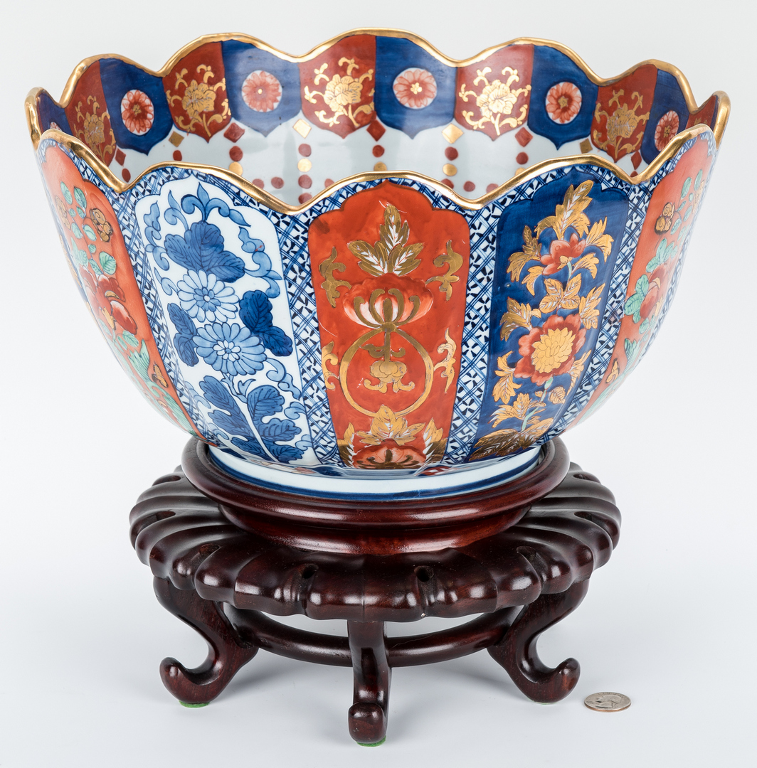 Large Japanese Imari Porcelain Punch Bowl, Scalloped Edge