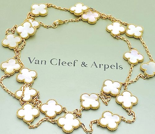 VAN CLEEF & ARPELS 18K ALHAMBRA MOP 20 MOTIF NECKLACE