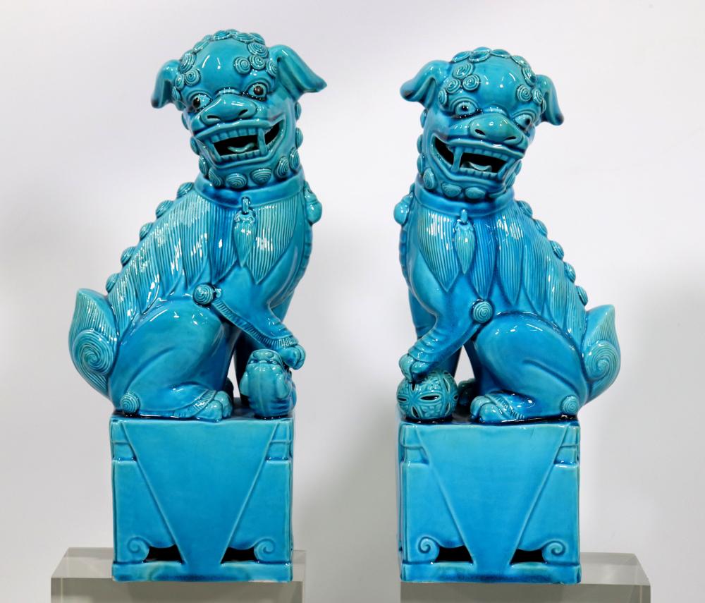 Pr Chinese Turquoise Biscuit Porcelain Fu Dogs