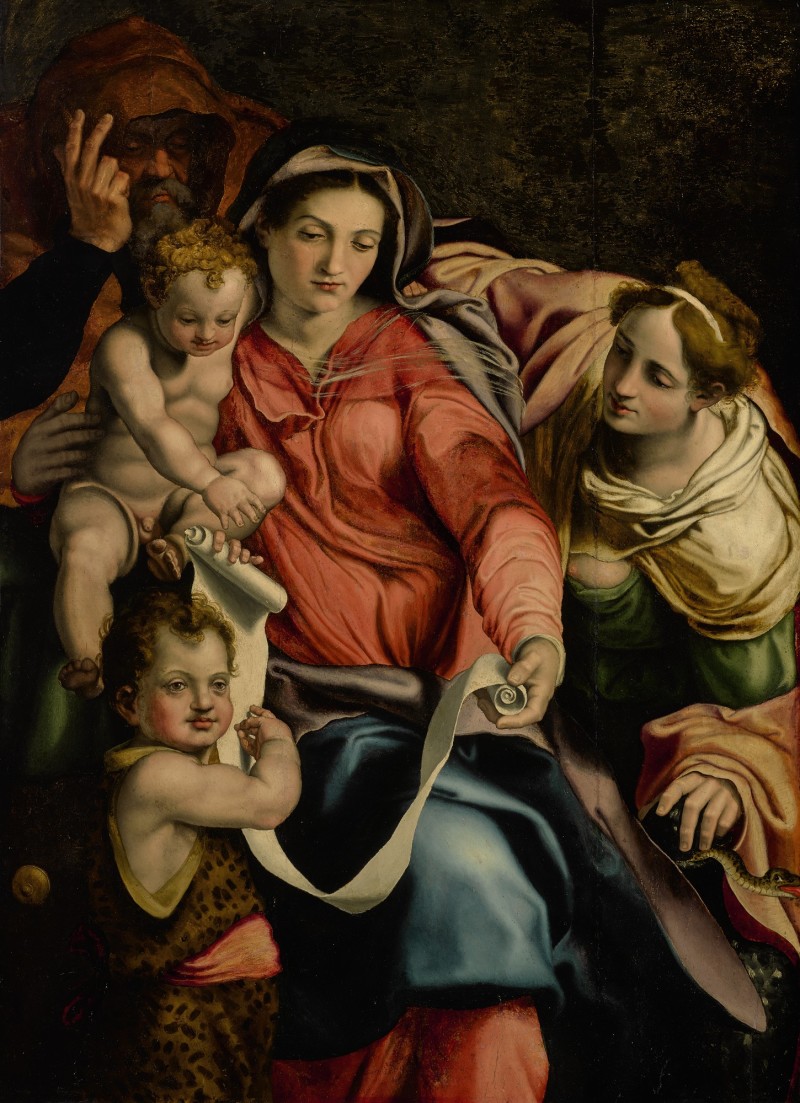 ATTRIBUTED TO DANIELE RICCIARELLI, CALLED DA VOLTERRA-THE HOLY FAMILY WITH THE YOUNG SAINT JOHN THE BAPTIST AND SAINT CHRISTINE