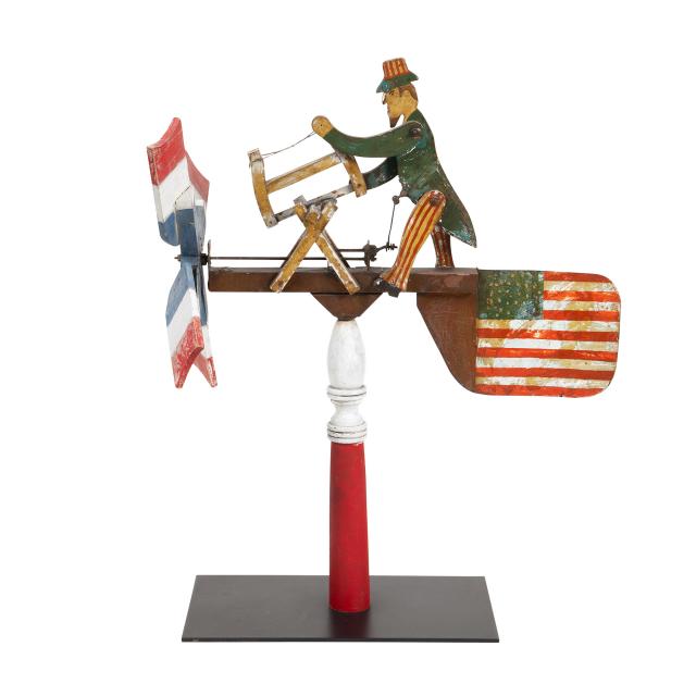 American Paint Decorated Wood and Metal Uncle Sam Whirligig