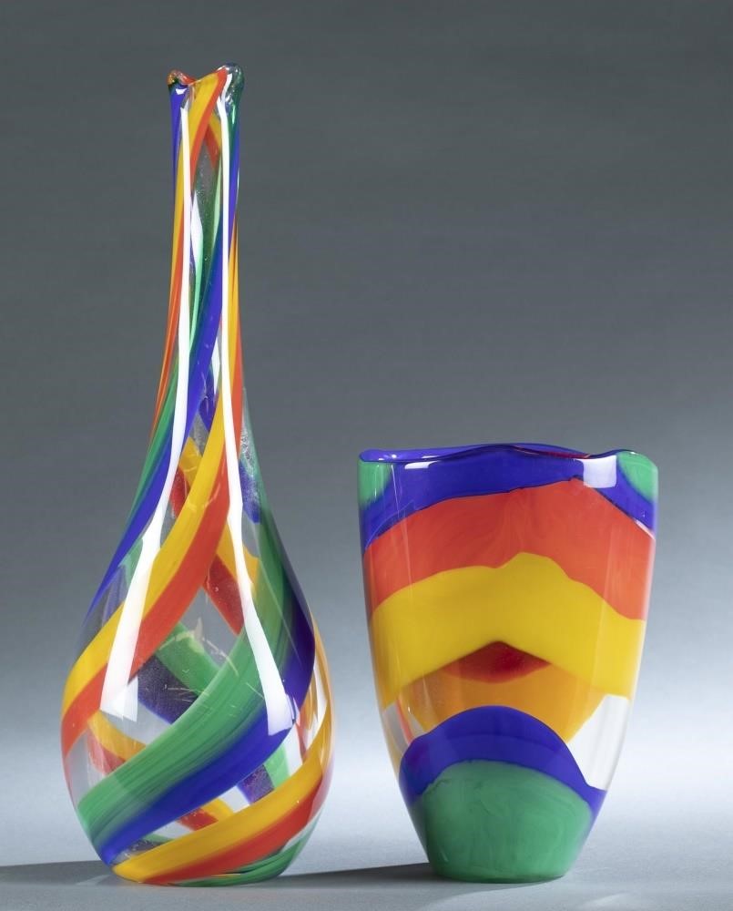 2 Berit Johansson art glass vases.