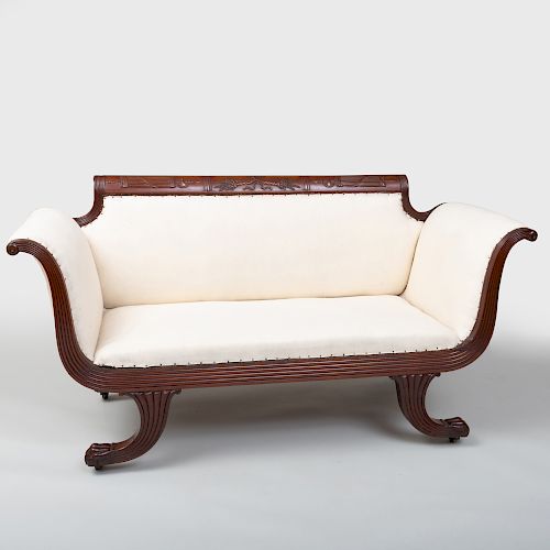 Fine and Rare Small Federal Carved Mahogany Sofa