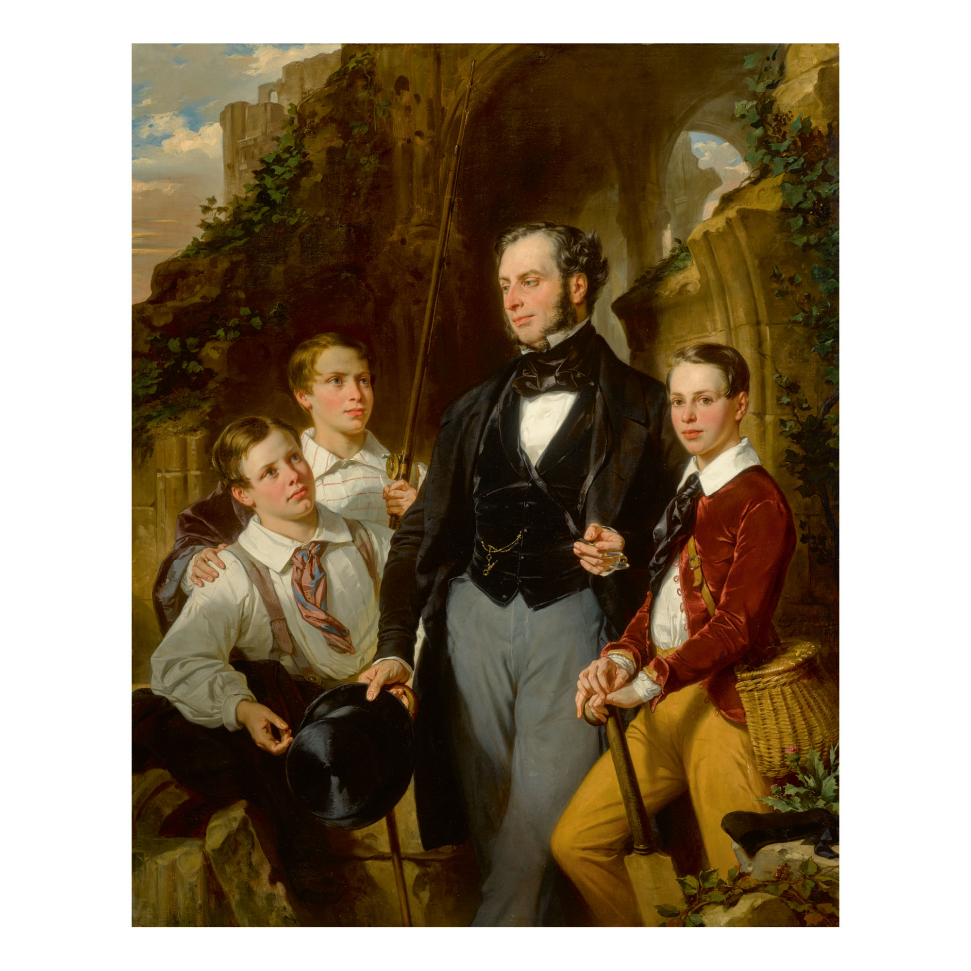Eugène-françois-marie-joseph Devéria- Portrait Of Laurence Davidson And His Three Sons