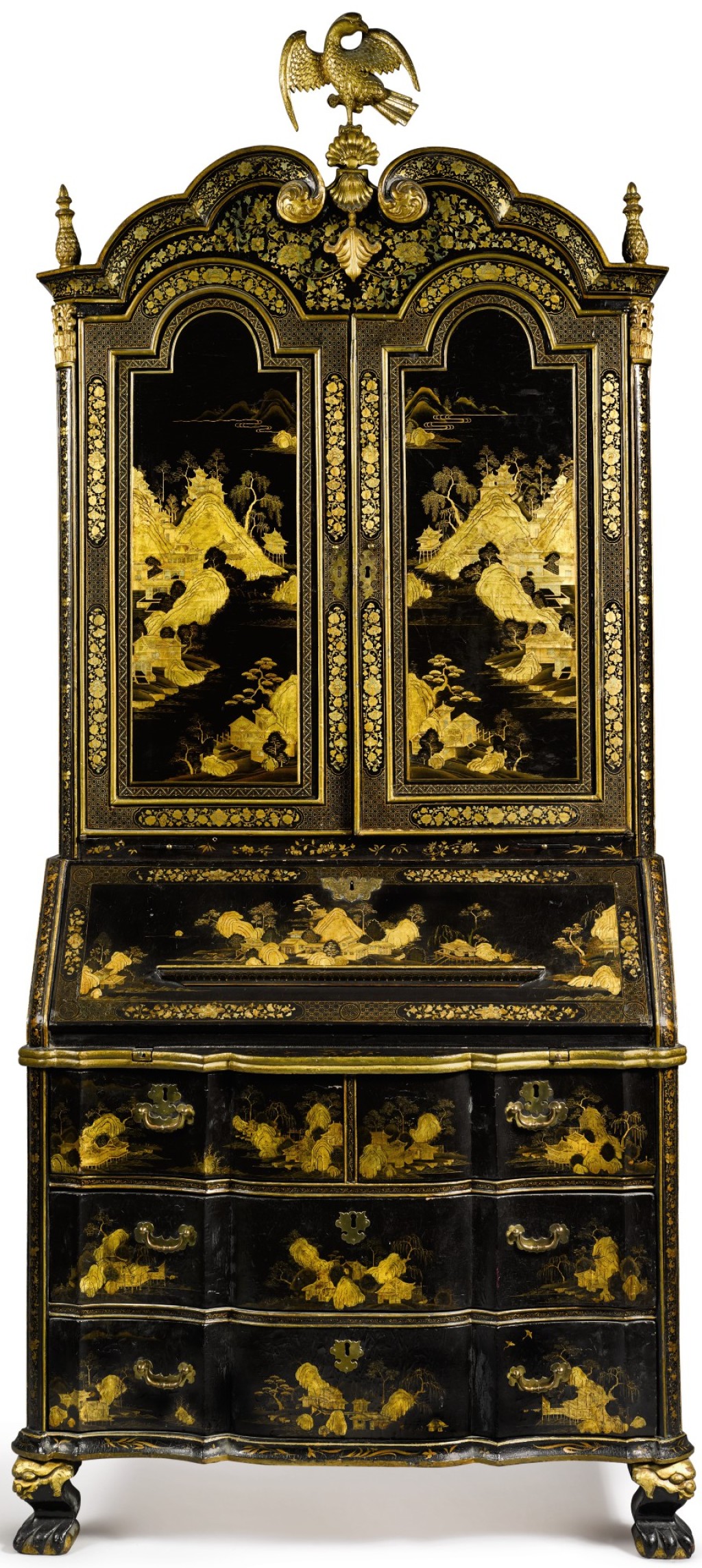 A Chinese Export Black And Gold Lacquer Bureau Cabinet, Circa 1730