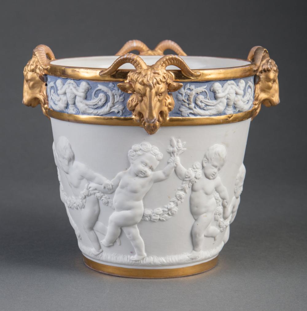 Gilt, Bisque and Glazed Porcelain Cachepot