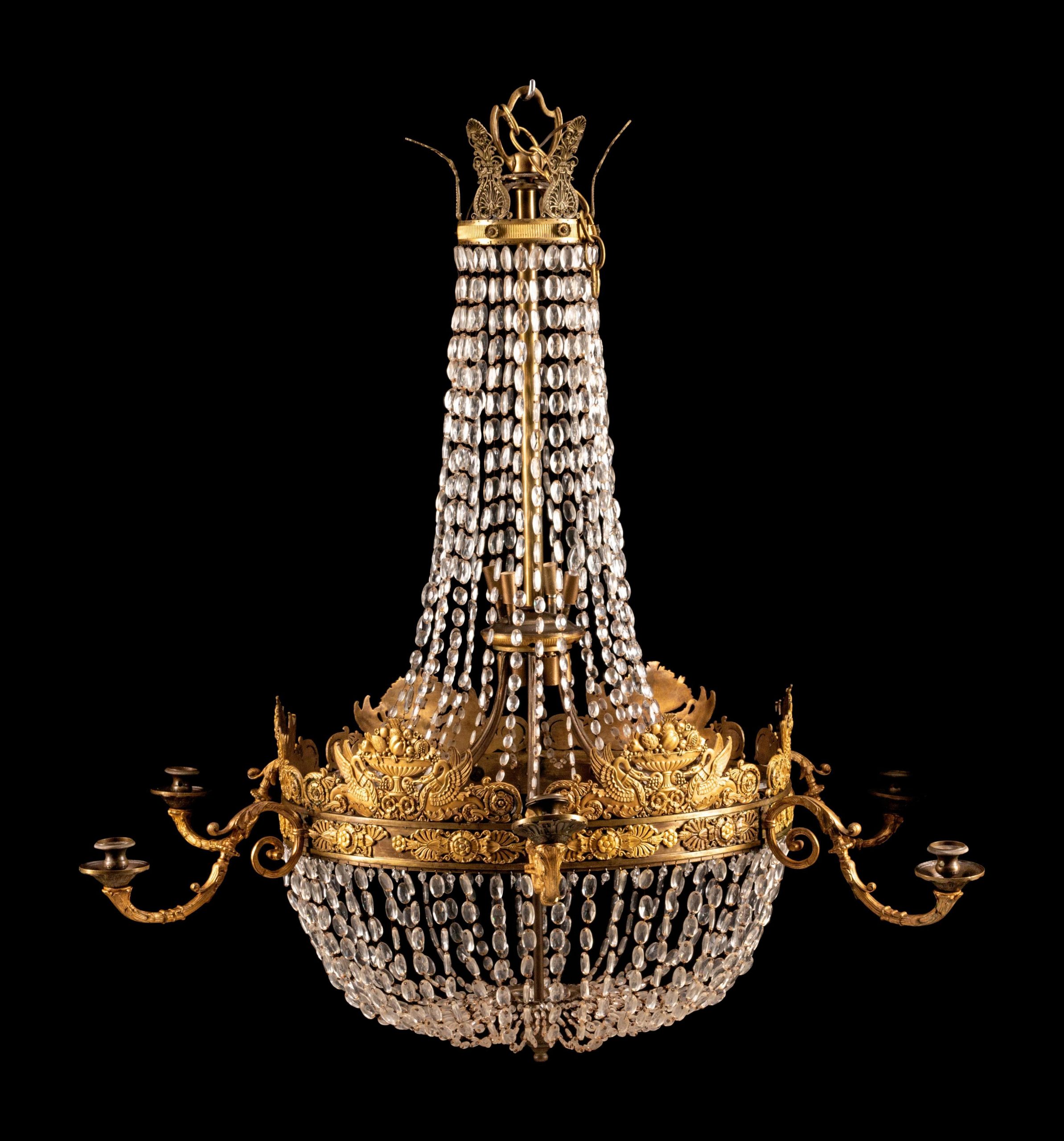 An Empire Style Gilt Bronze Six-Light Chandelier