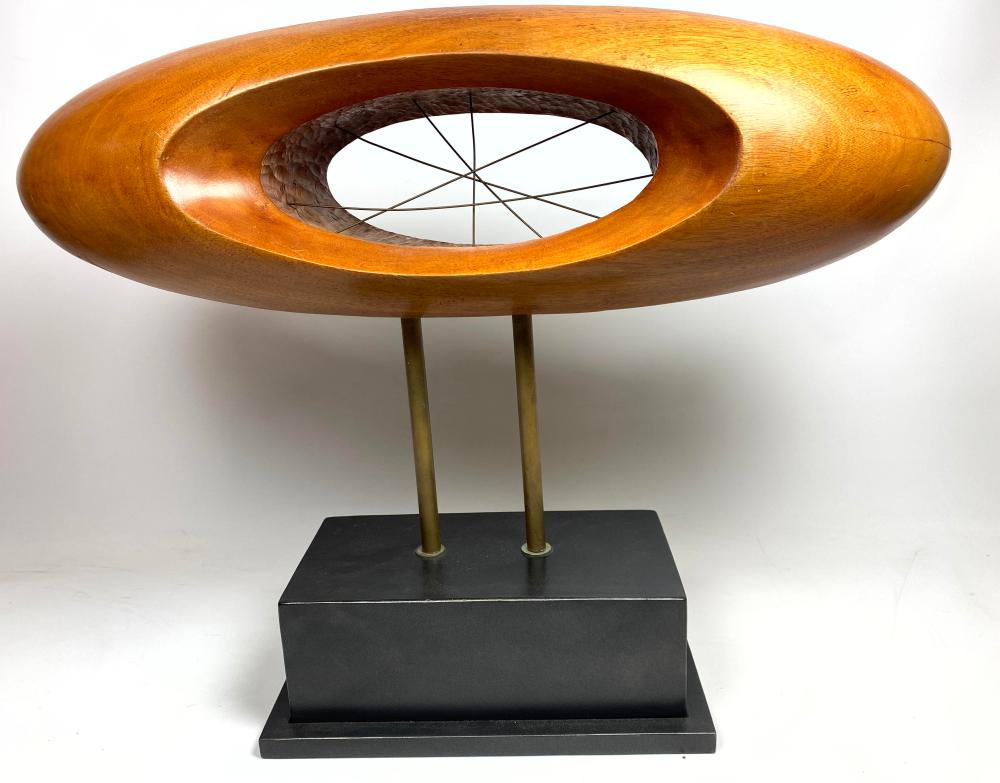BARBARA HEPWORTH STYLE WOOD SCULPTURE. LG MODERNIST WOO