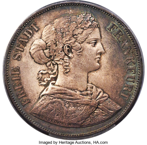 German States- Frankfurt. Free City 2 Taler 1866 MS65 PCGS