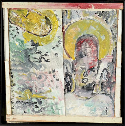 Purvis Young Folk - Outsider Art Oil on Panel