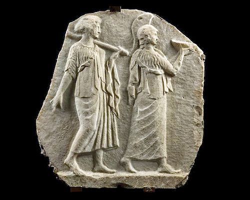 Roman Marble Relief of Minerva & Arachne, Art Loss Cert