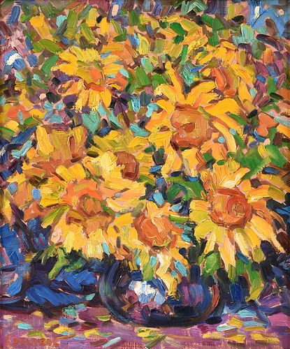 RAFAEL DEL REAL (Spanish b. 1932) A PAINTING, Sunflowers