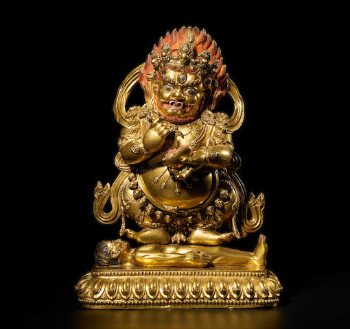 A GILT COPPER ALLOY FIGURE OF PANJARANATA MAHAKALA