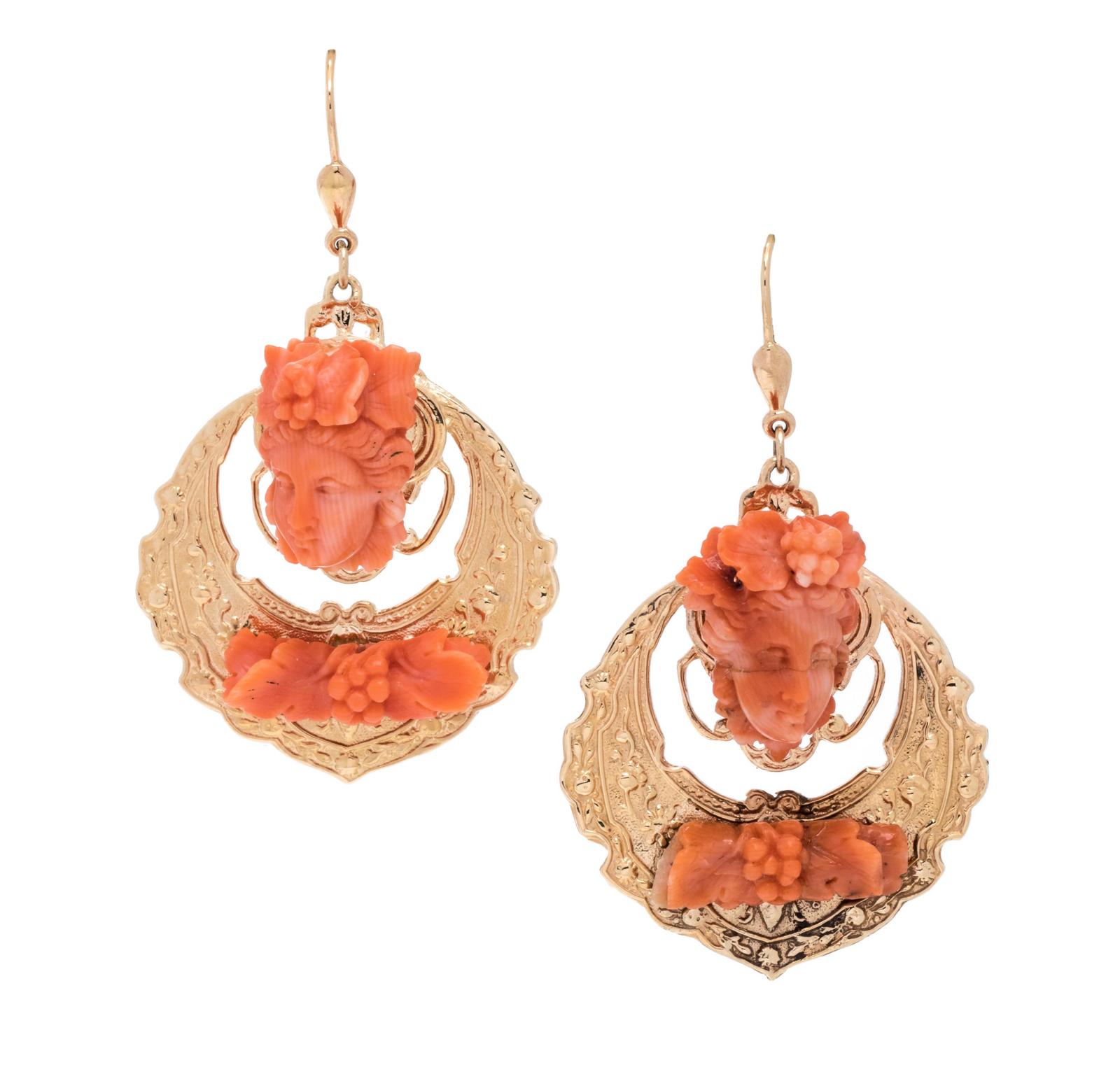 Yellow Gold And Coral Earrings