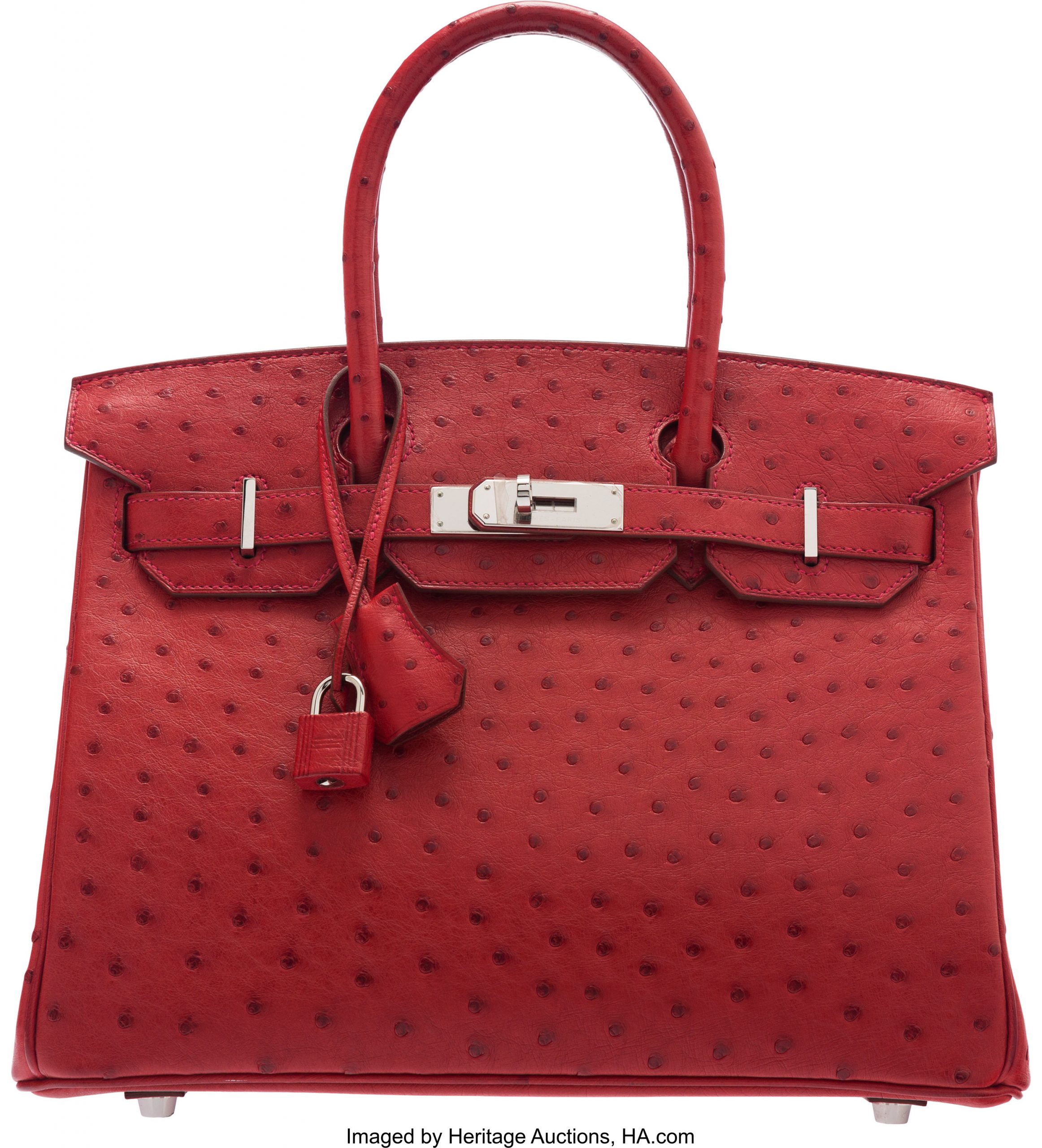 Hermès 30cm Vermillion Ostrich Birkin with Palladium Hardware