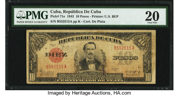 Cuba Republica de Cuba 10 Pesos 1943 Pick