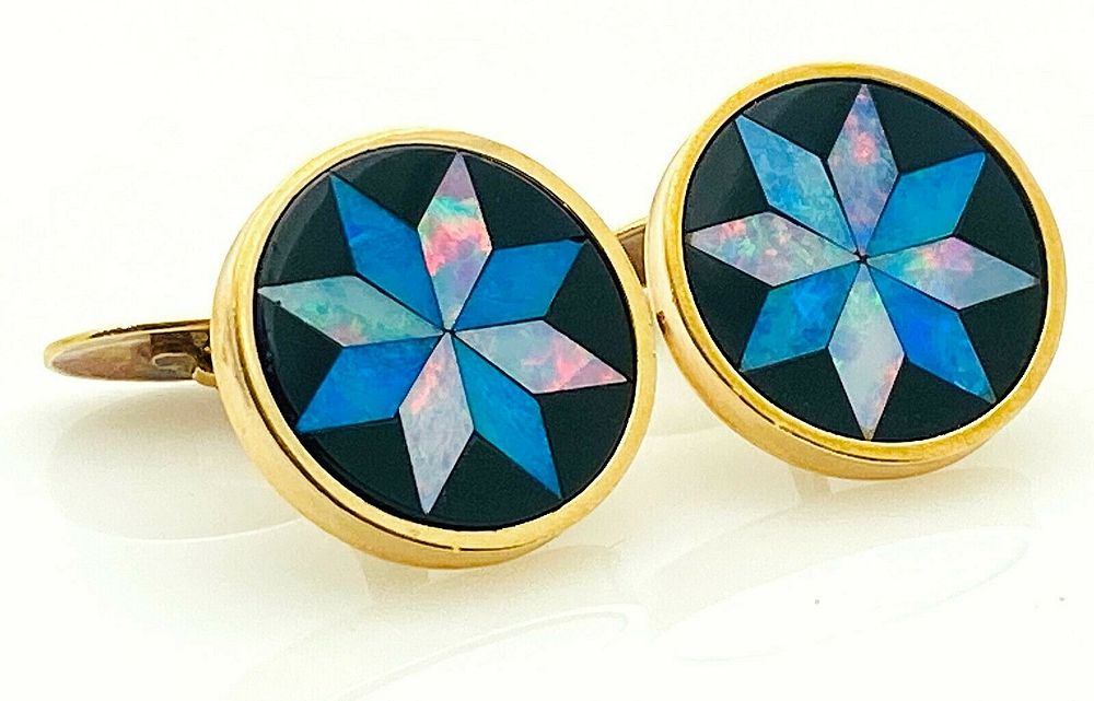 14k Yellow Gold Opal Onyx Inlay 23mm CuffLinks