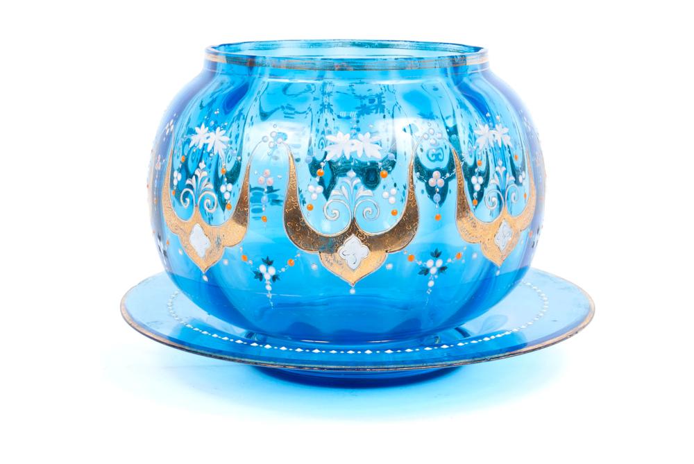BLUE GLASS BOWL AND PLATE