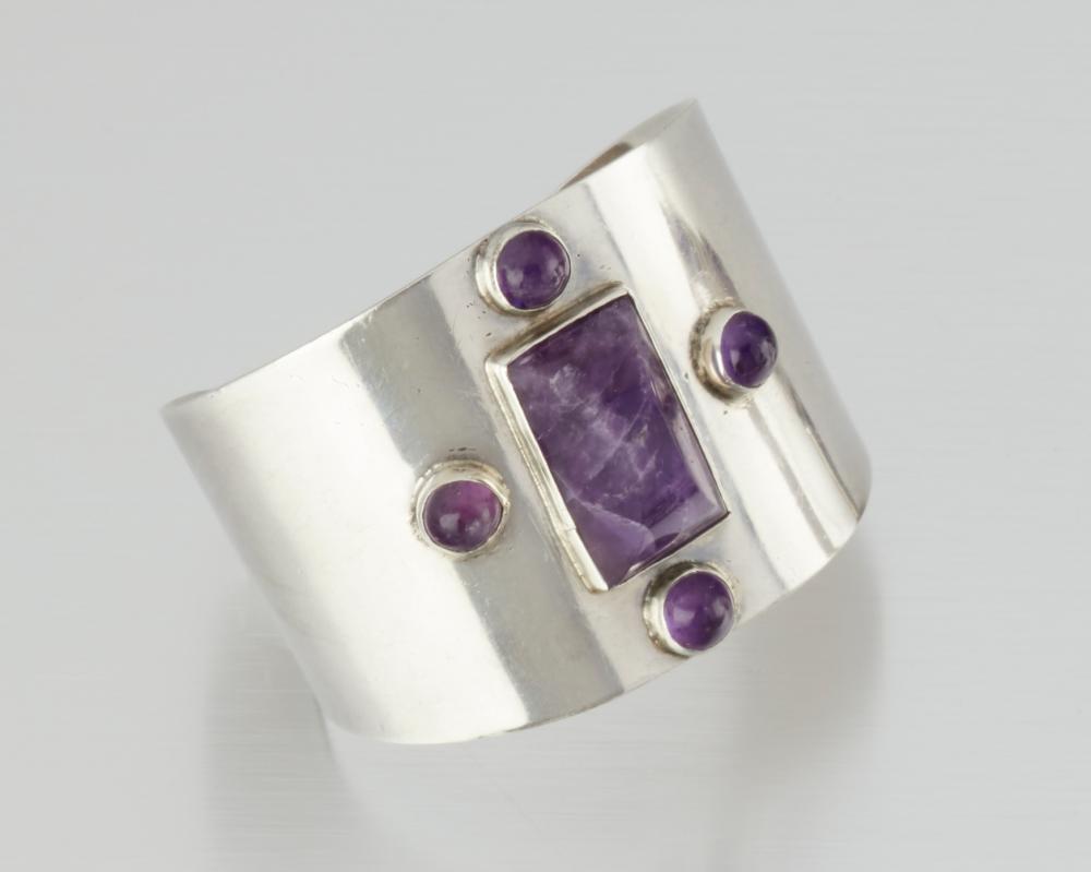 A Fred Davis Silver And Amethyst Cuff Bracelet