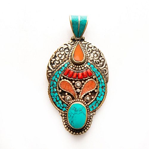TIBETAN INLAID SILVER NECKLACE PENDANT