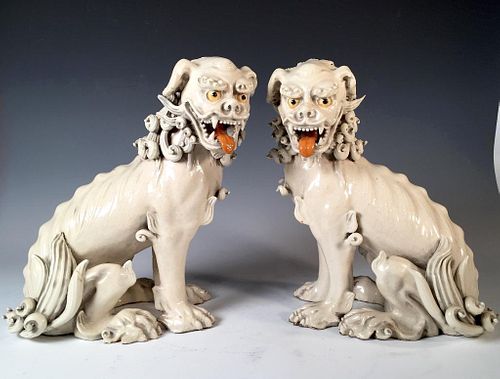 Great Pair of Japanese Glazed Ceramic Foo Dogs