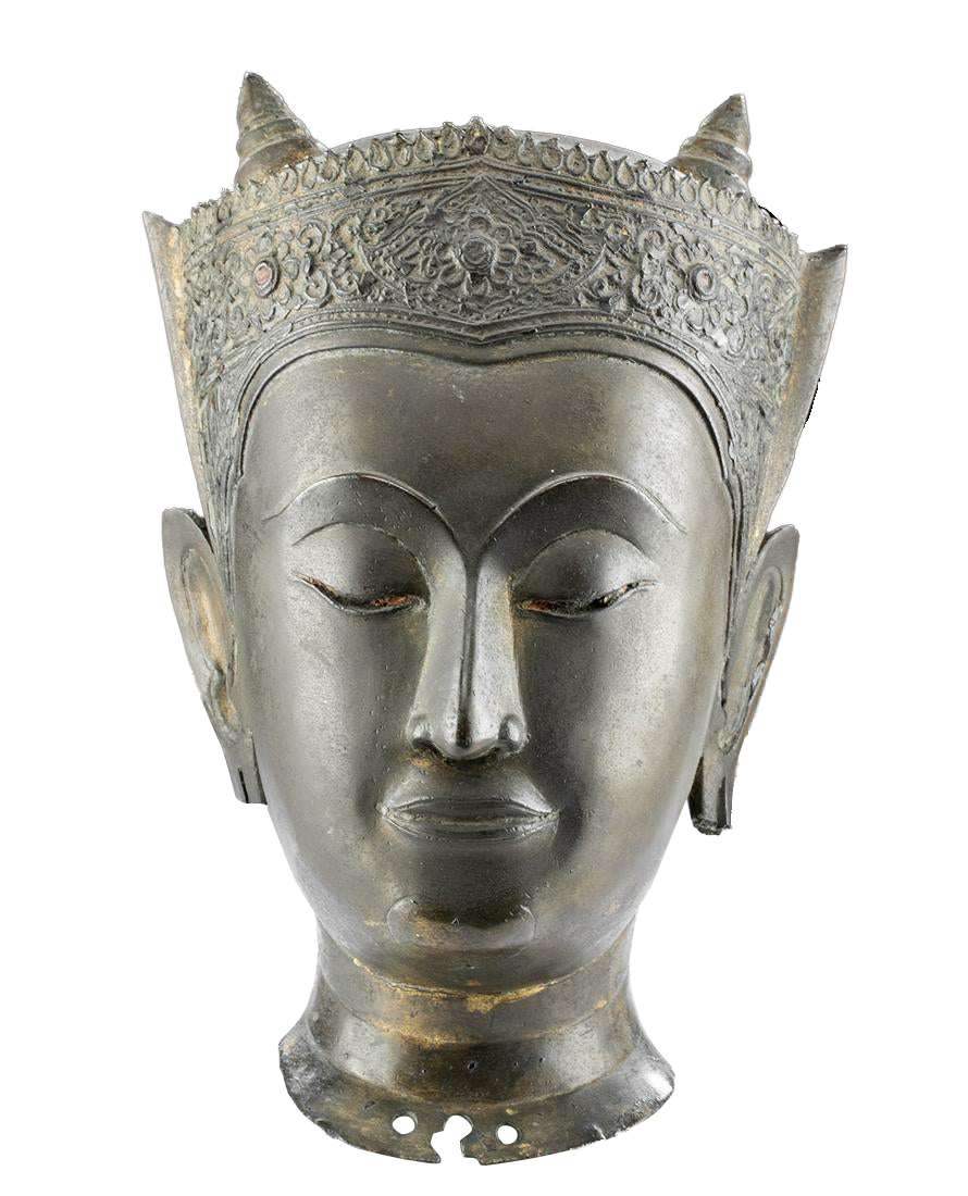 Lifesize 17th C. Thai Ayutthaya Gilt Brass Buddha Head