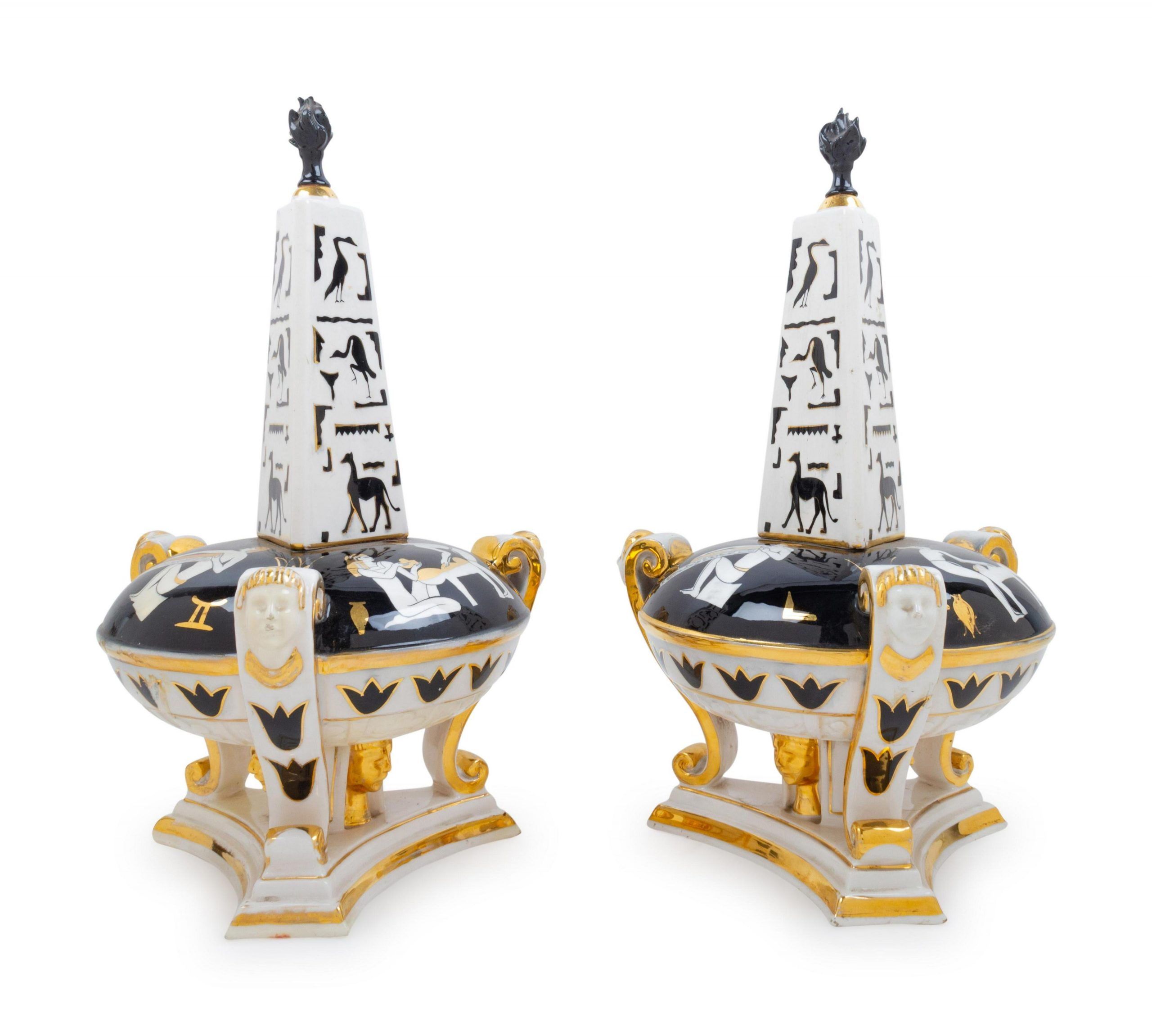 A Pair of Italian Egyptian Revival Porcelain Ornaments