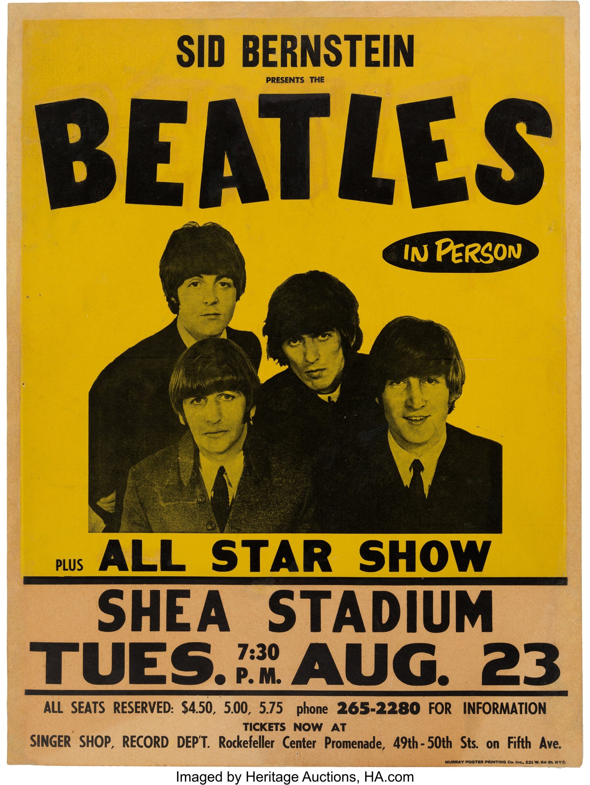 The Beatles 1966 Genuine Shea Stadium NY Concert Poster, Long-Lost Original Just Found.