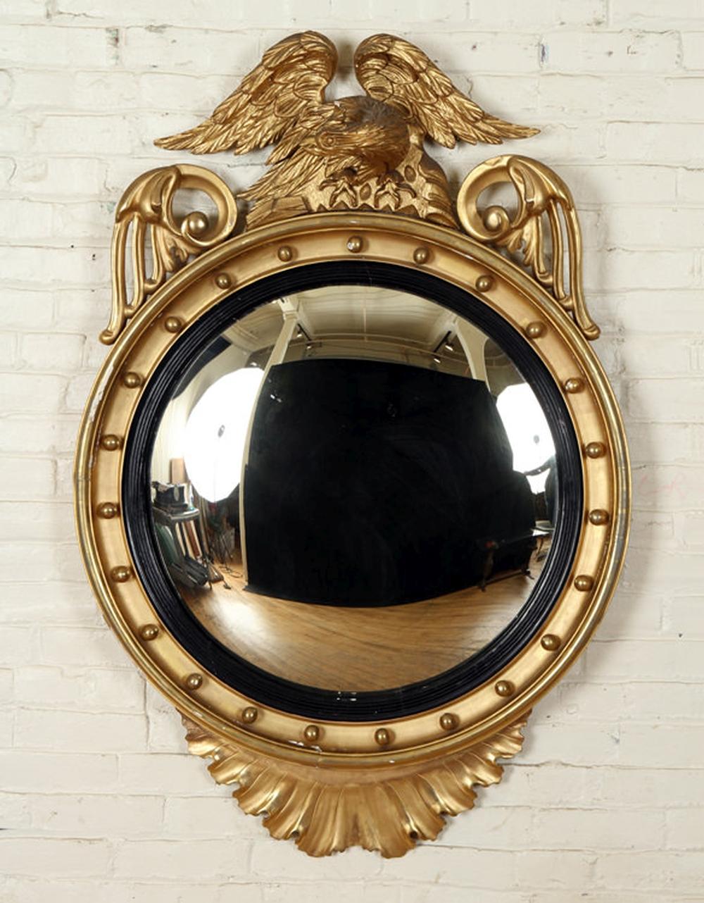 19TH C. FEDERAL STYLE GILT WOOD CONVEX MIRROR
